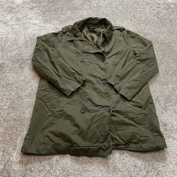 Forever 21 Overcoat Jacket Womens Large Army Green Double Breasted Pockets Belt - Picture 1 of 12